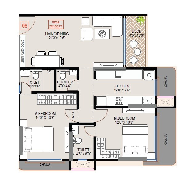 2 BHK 782 Sq. Ft. Apartment