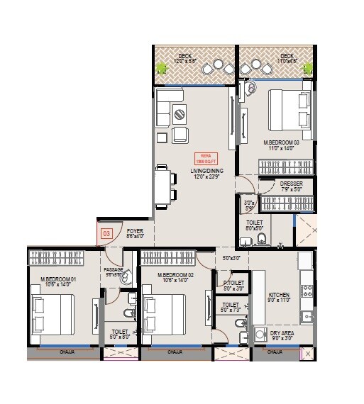 3 BHK 1309 Sq. Ft. Apartment