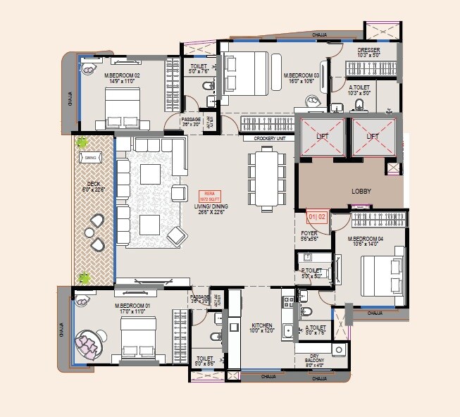 Floor plan of 4 BHK 1972 Sq. Ft. Apartment in Bhoomi Amogh, Mumbai