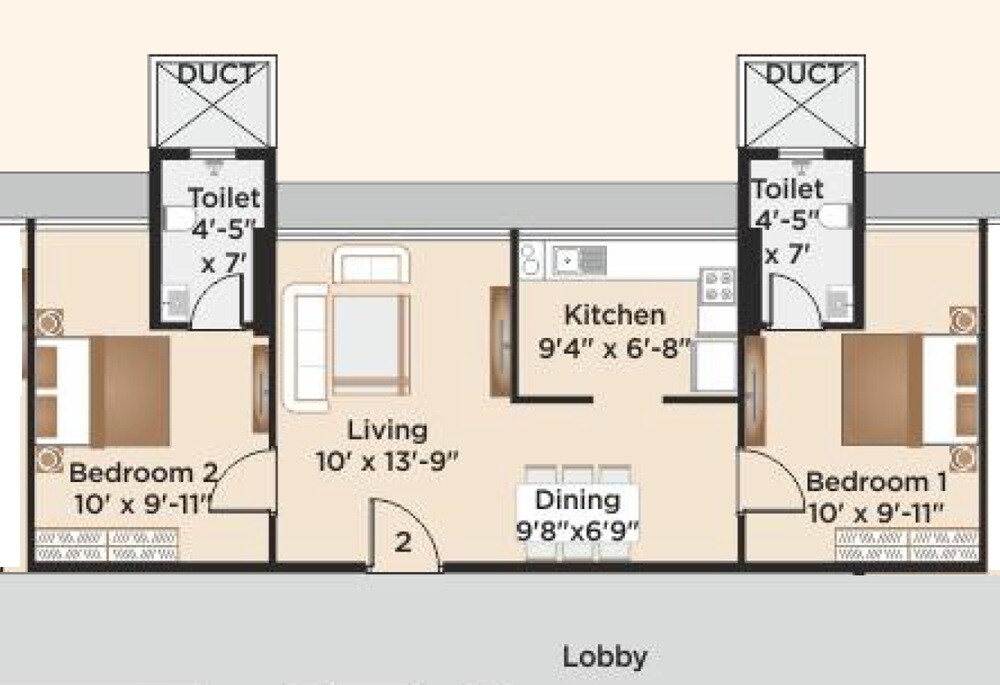 Floor plan of 2 BHK 591 Sq. Ft. Apartment in Bhoomi Antara, Mumbai
