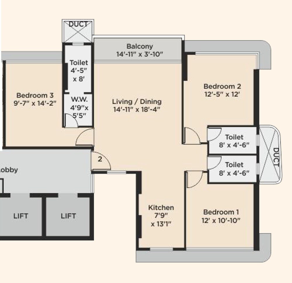 Floor plan of 3 BHK 1090 Sq. Ft. Apartment in Bhoomi Antara, Mumbai