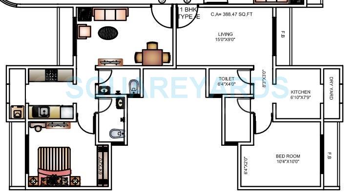 Floor plan of 1 BHK 388 Sq. Ft. Apartment in Bhoomi Arkade, Mumbai