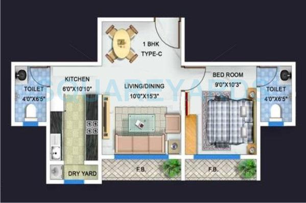 Floor plan of 1 BHK 560 Sq. Ft. Apartment in Bhoomi Arkade, Mumbai