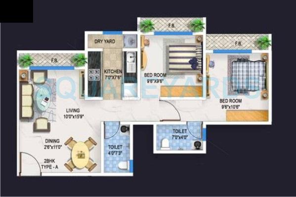 2 BHK 820 Sq. Ft. Apartment