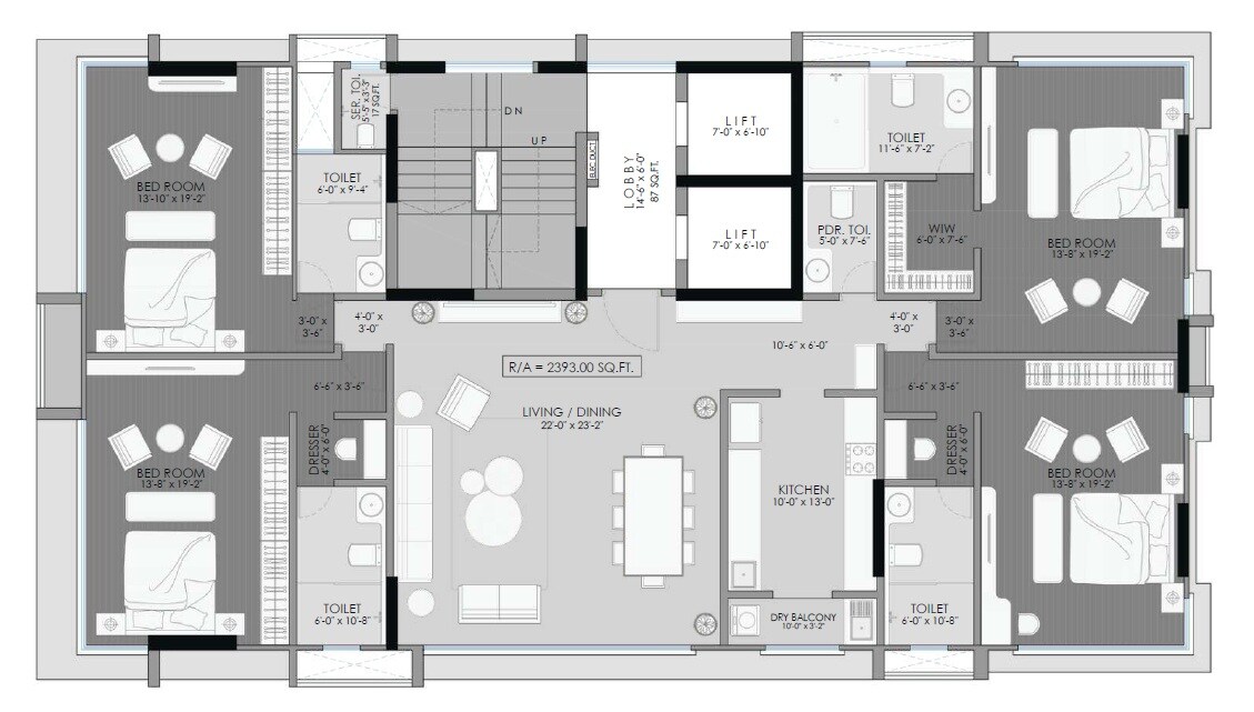 Floor plan of 4 BHK 2393 Sq. Ft. Apartment in Bhoomi Ashish, Mumbai