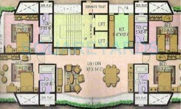 Floor plan of 4 BHK 2750 Sq. Ft. Apartment in Bhoomi Aura, Mumbai