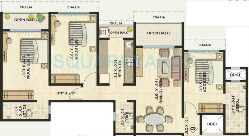 Floor plan of 3 BHK 1357 Sq. Ft. Apartment in Bhoomi Ekta Garden Phase 1, Mumbai