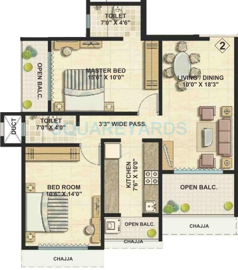 2 BHK 1027 Sq. Ft. Apartment