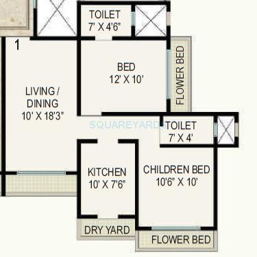Floor plan of 2 BHK 1027 Sq. Ft. Apartment in Bhoomi Ekta Garden Phase 3, Mumbai