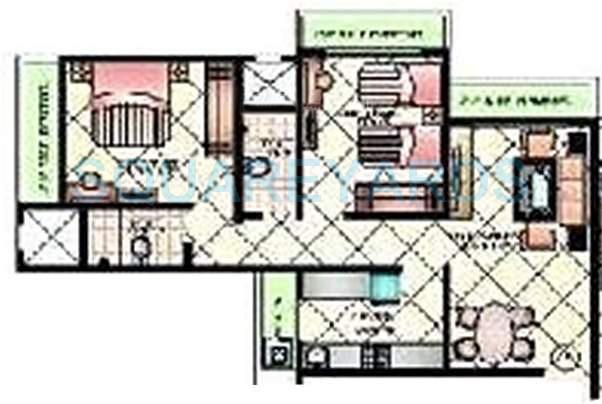 Floor plan of 2 BHK 1375 Sq. Ft. Apartment in Bhoomi Flora, Mumbai