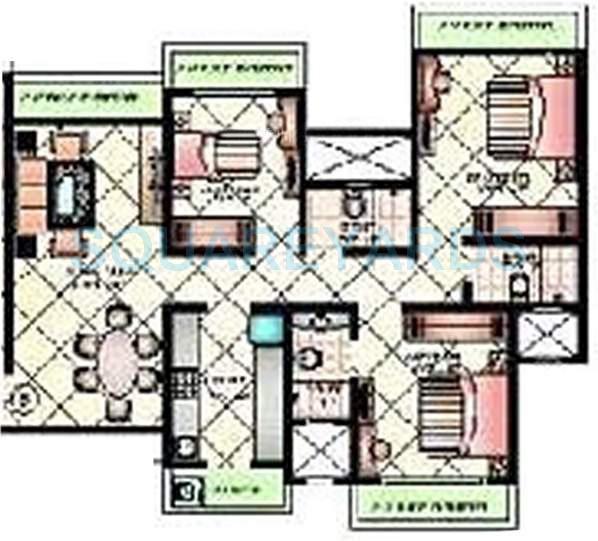 Floor plan of 3 BHK 1740 Sq. Ft. Apartment in Bhoomi Flora, Mumbai
