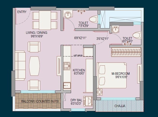 Floor plan of 1 BHK 448 Sq. Ft. Apartment in Bhoomi Harmony, Mumbai