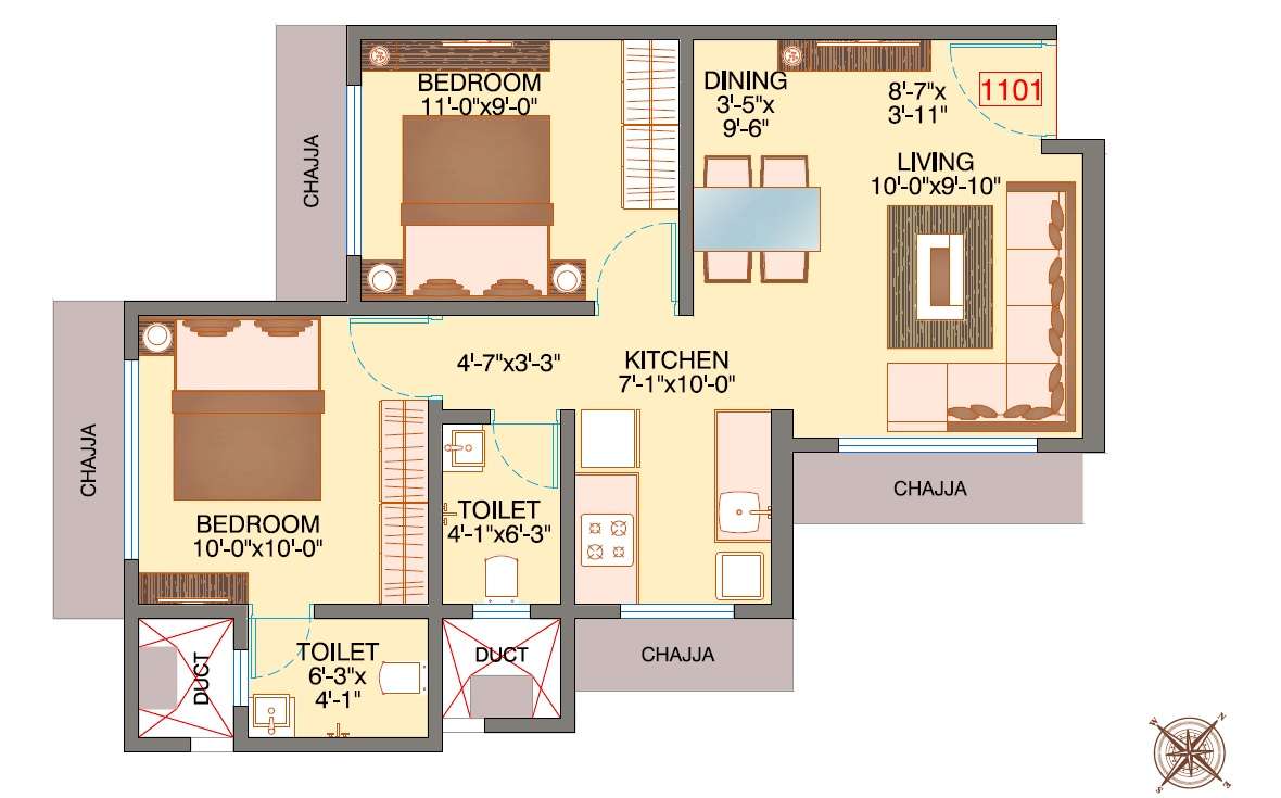 2 BHK 527 Sq. Ft. Apartment in Bhoomi New Vandana CHSL