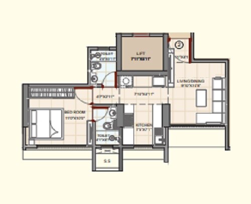 Floor plan of 1 BHK 409 Sq. Ft. Apartment in Bhoomi Pratishtha, Mumbai