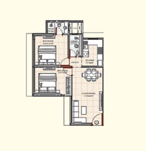 Floor plan of 2 BHK 678 Sq. Ft. Apartment in Bhoomi Pratishtha, Mumbai