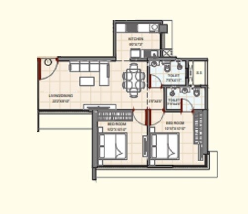 Floor plan of 2 BHK 812 Sq. Ft. Apartment in Bhoomi Pratishtha, Mumbai