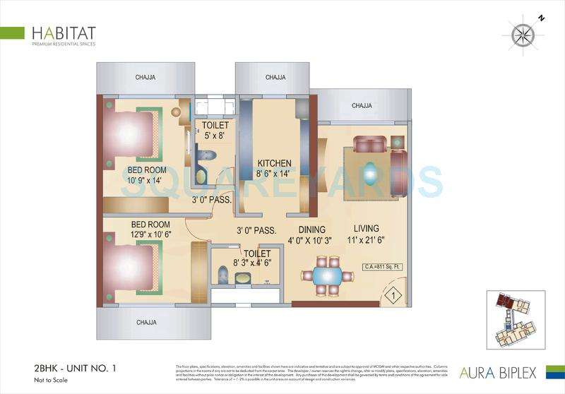 2 BHK 811 Sq. Ft. Apartment in Bhoomi Realty Aura Biplex