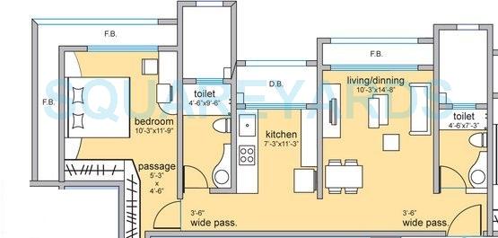 Floor plan of 1 BHK 857 Sq. Ft. Apartment in Bhoomi Realty Om Sai, Mumbai