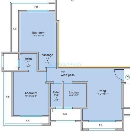 Floor plan of 2 BHK 1095 Sq. Ft. Apartment in Bhoomi Realty Om Sai, Mumbai