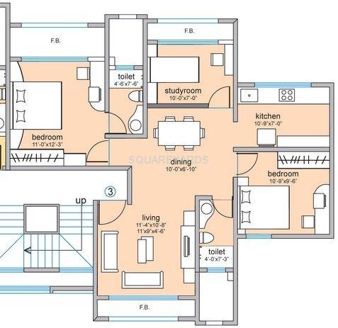 Floor plan of 2 BHK 1584 Sq. Ft. Apartment in Bhoomi Realty Om Sai, Mumbai