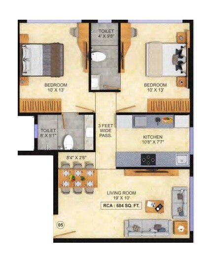 2 BHK 684 Sq. Ft. Apartment