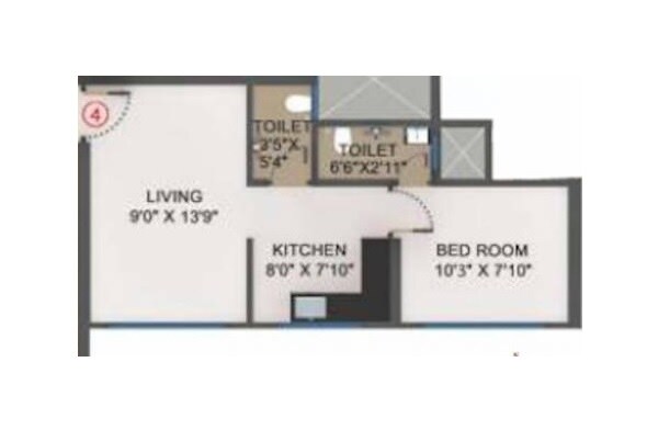 Floor plan of 1 BHK 351 Sq. Ft. Apartment in Bhoomi Samarth, Mumbai