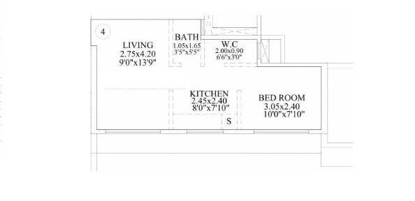 Floor plan of 1 BHK 330 Sq. Ft. Apartment in Bhoomi Samarth B Wing, Mumbai