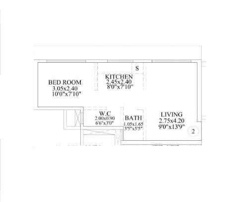 Floor plan of 1 BHK 451 Sq. Ft. Apartment in Bhoomi Samarth B Wing, Mumbai