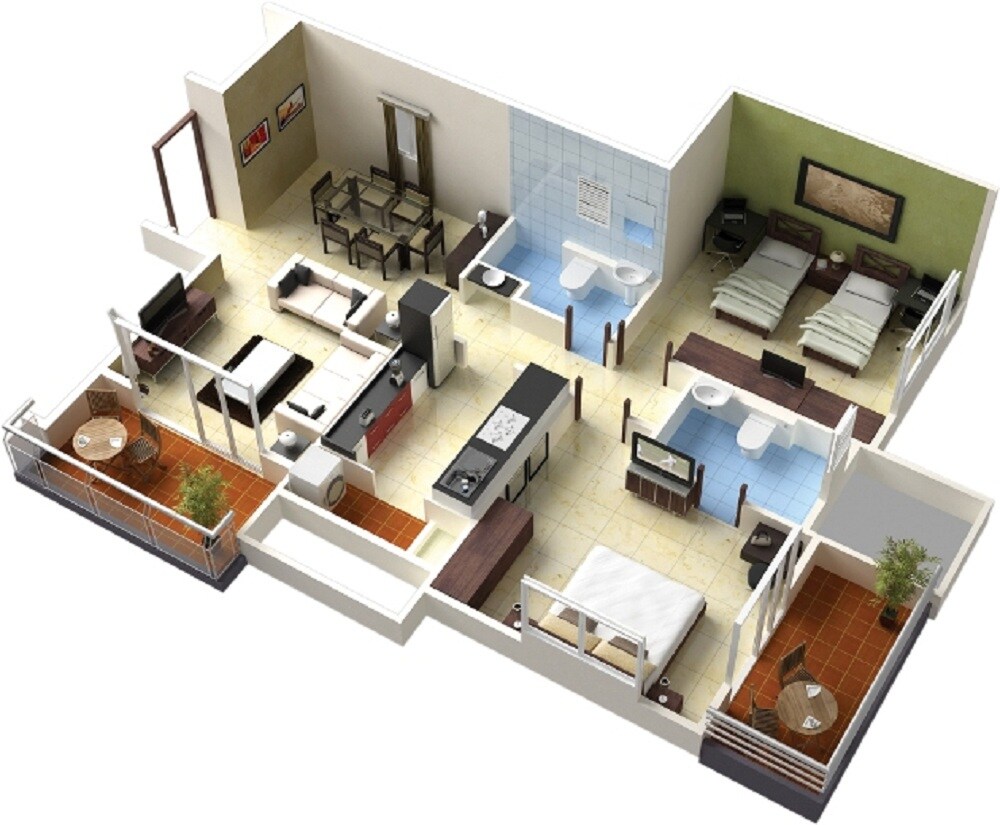 Floor plan of 2 BHK 1025 Sq. Ft. Apartment in Bhoomi Samkit, Mumbai
