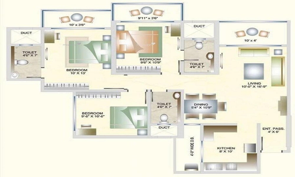 Floor plan of 3 BHK 1470 Sq. Ft. Apartment in Bhoomi Samkit, Mumbai