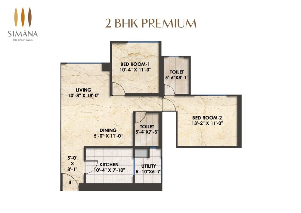 Floor plan of 2 BHK 992 Sq. Ft. Apartment in Bhoomi Simana, Mumbai