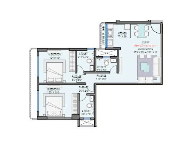 Floor plan of 2 BHK 732 Sq. Ft. Apartment in Bhutra Mangal Karini Sky Breeze, Mumbai