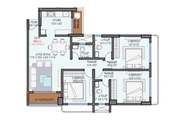 Floor plan of 3 BHK 1021 Sq. Ft. Apartment in Bhutra Mangal Karini Sky Breeze, Mumbai