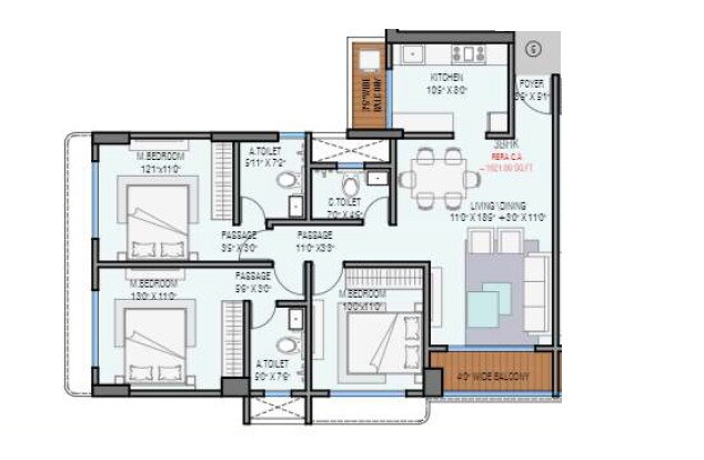 Floor plan of 3 BHK 845 Sq. Ft. Apartment in Bhutra Mangal Karini Sky Breeze, Mumbai