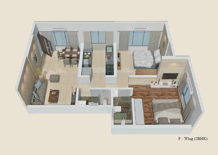 Floor plan of 2 BHK 637 Sq. Ft. Apartment in Bindra Legacy, Mumbai