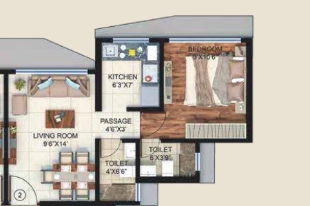 Floor plan of 1 BHK 323 Sq. Ft. Apartment in Bindra Sateri Legacy, Mumbai