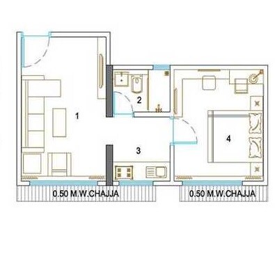 Floor plan of 1 BHK 363 Sq. Ft. Apartment in Bini Winspace Amelio, Mumbai