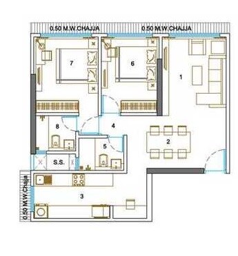 Floor plan of 2 BHK 709 Sq. Ft. Apartment in Bini Winspace Amelio, Mumbai