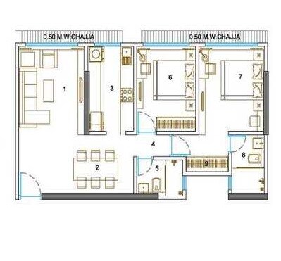Floor plan of 2 BHK 730 Sq. Ft. Apartment in Bini Winspace Amelio, Mumbai