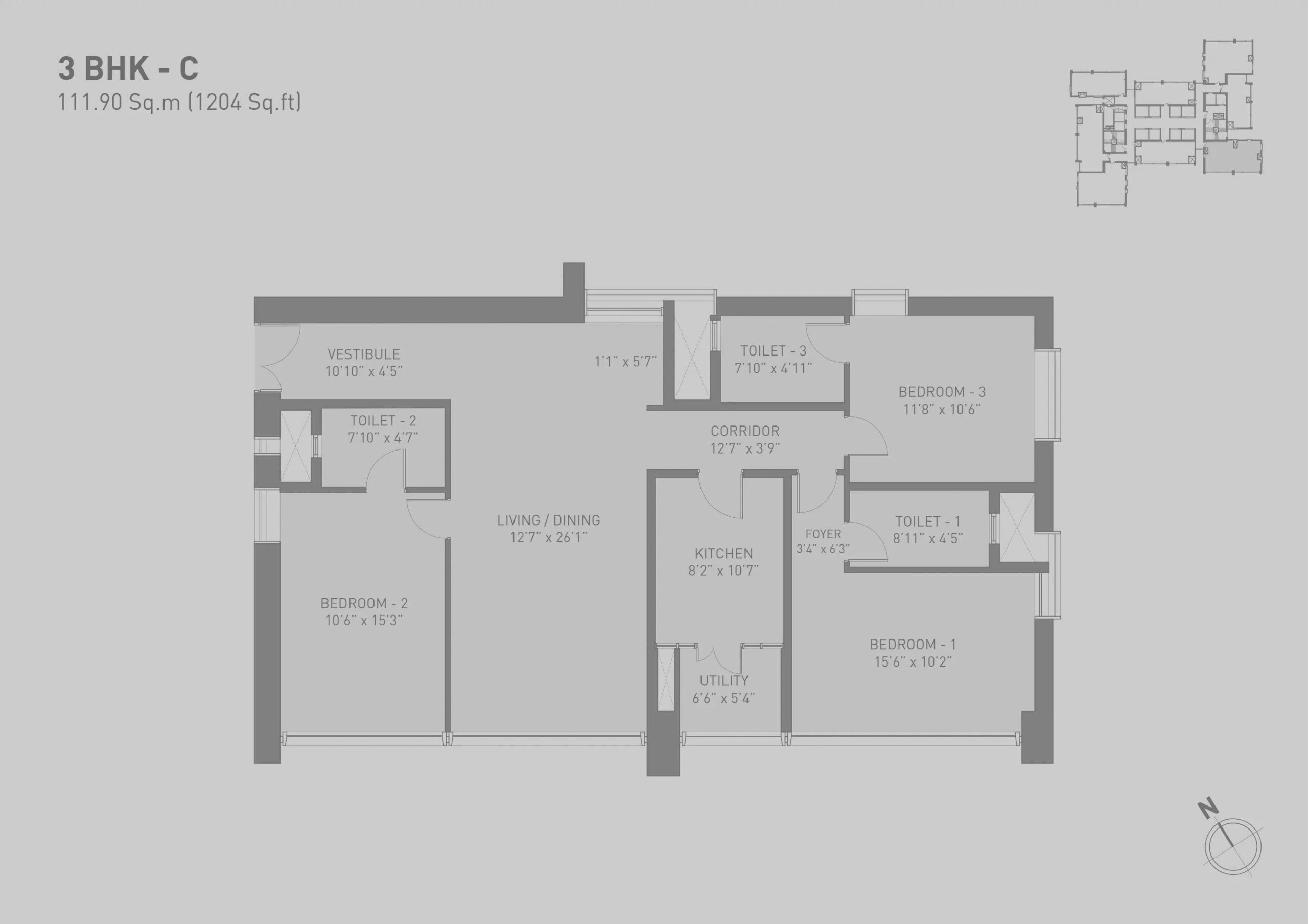 3 BHK 1204 Sq. Ft. Apartment