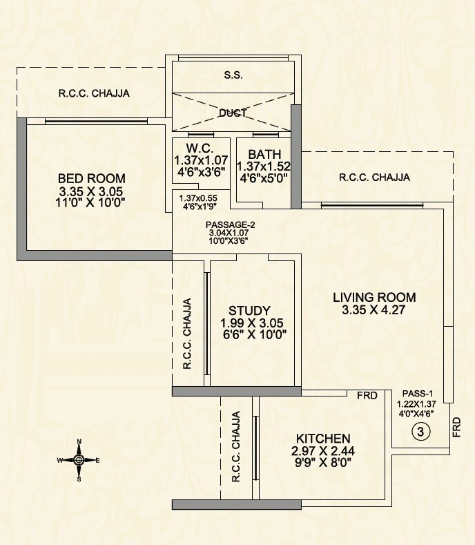 Floor plan of 2 BHK 534 Sq. Ft. Apartment in Blackplinth The Shivram CHS, Mumbai