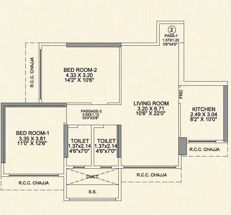 Floor plan of 2 BHK 670 Sq. Ft. Apartment in Blackplinth The Shivram CHS, Mumbai