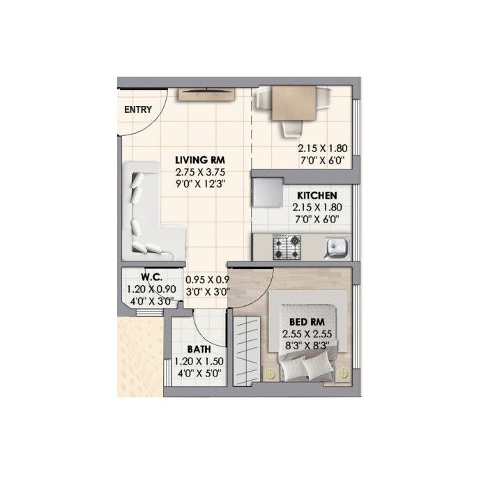 Floor plan of 1 BHK 320 Sq. Ft. Apartment in Blue Castle Om Sai SRA CHS, Mumbai