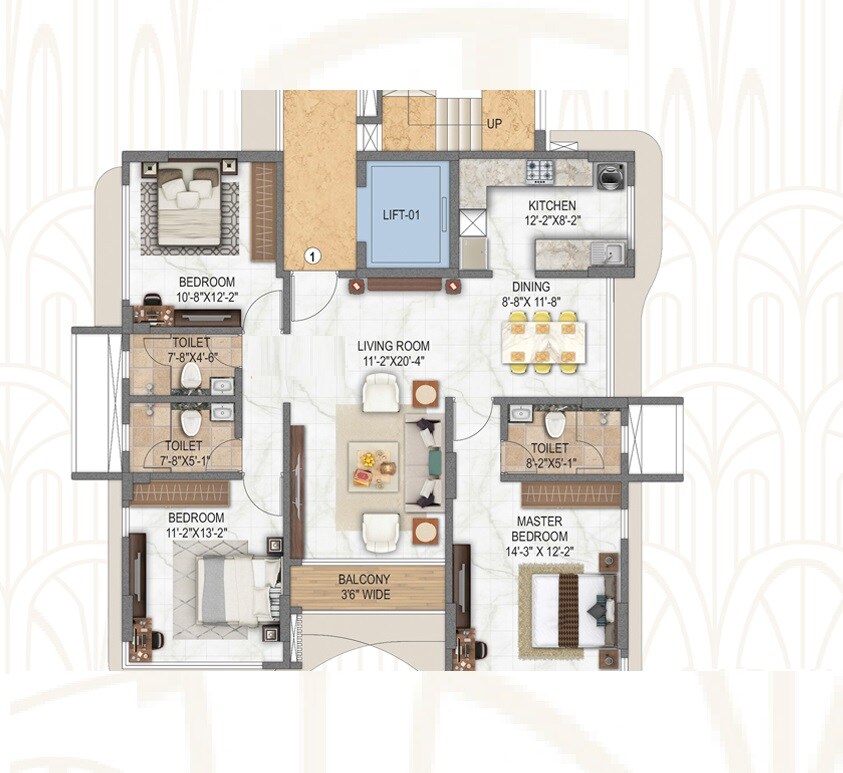 Floor plan of 3 BHK 1107 Sq. Ft. Apartment in Sawla Palazzo 90, Mumbai