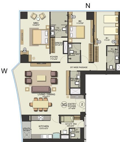 Floor plan of 3 BHK 2076 Sq. Ft. Apartment in Bombay Realty Island City Center, Mumbai
