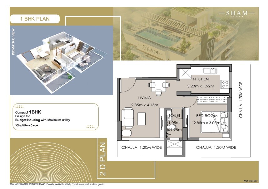 Floor plan of 1 BHK 350 Sq. Ft. Apartment in Bombay Sham Sadan, Mumbai