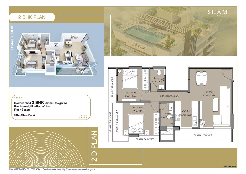 Floor plan of 2 BHK 655 Sq. Ft. Apartment in Bombay Sham Sadan, Mumbai