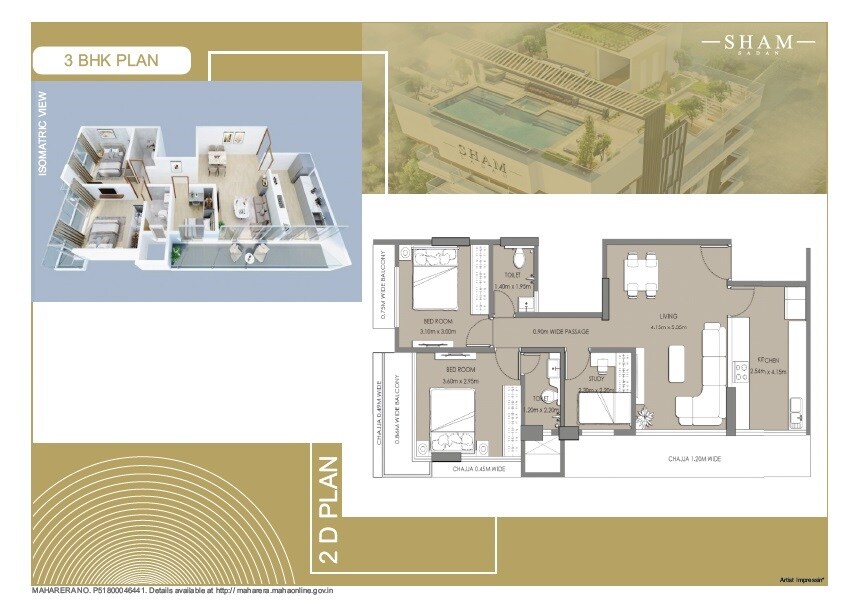 Floor plan of 2 BHK 776 Sq. Ft. Apartment in Bombay Sham Sadan, Mumbai