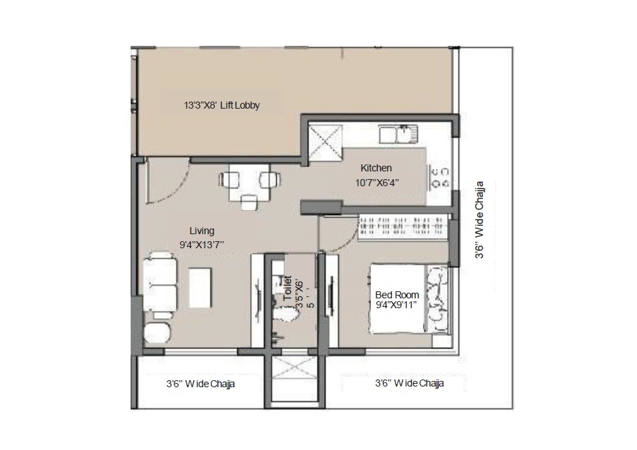 Floor plan of 1 BHK 350 Sq. Ft. Apartment in Bombay Vijay Sadan, Mumbai
