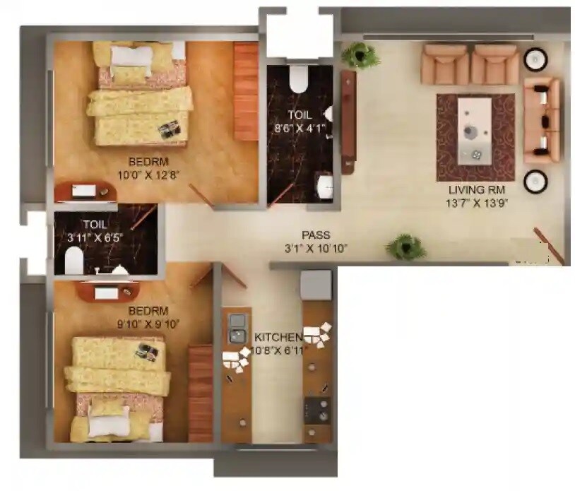 2 BHK 655 Sq. Ft. Apartment